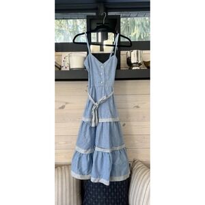 VTG JJM New York Size 7/8 Blue Floral  Dress Romantic Prairie Cottagecore